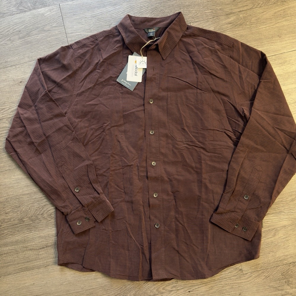 NWT Royal Robbins Mens Large Desert Pucker Dry LS Shirt Merlot Red Check Hiking